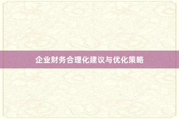 企业财务合理化建议与优化策略